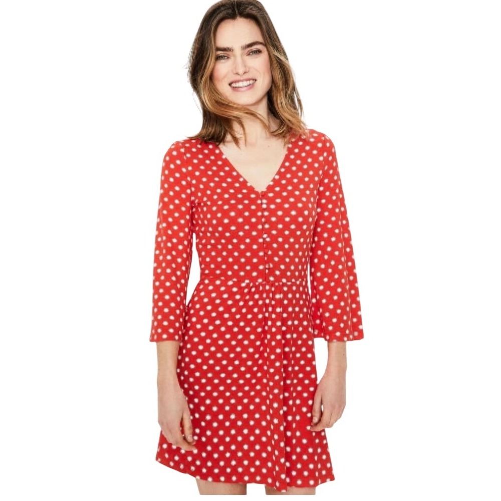 Boden Scarlett Jersey Sunburst Polka Dot V-Neck Jersey Dress US 8 UK 12